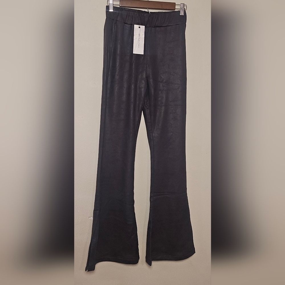 Womens Black Dancemarvel Faux Leather Flare Pants M 41L NWT